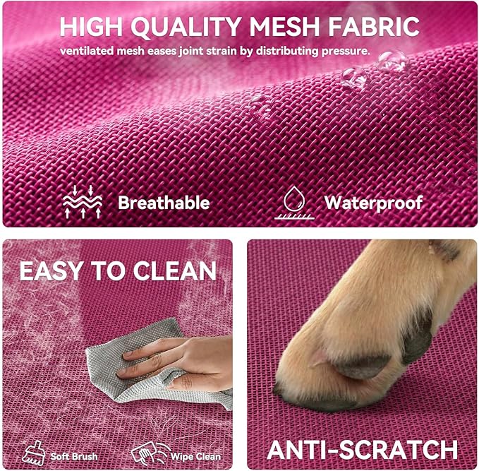 Cooling Elevated Dog Bed for Large Dogs, Portable Indoor & Outdoor Raised Dog Bed with Breathable Mesh, Chew Proof Pet Hammock Cots with Removable and Waterproof Bolsters