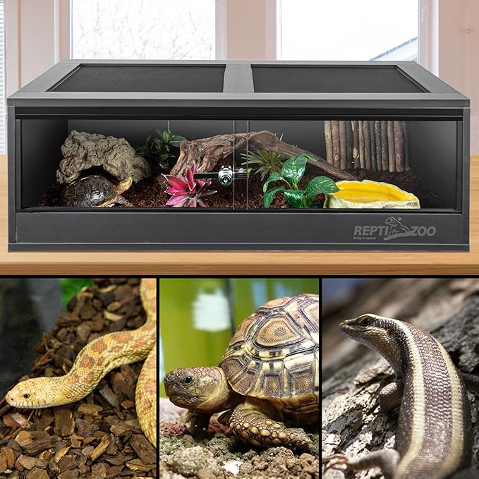 REPTI ZOO 35 Gallon PVC Reptile Tank, Reptile Terrarium for Crested Gecko Frog Lizard Snake Turtle Hermit Crab, 36x18x12 inch Leopard Gecko Enclosure with Sliding Door & Screen Ventilation