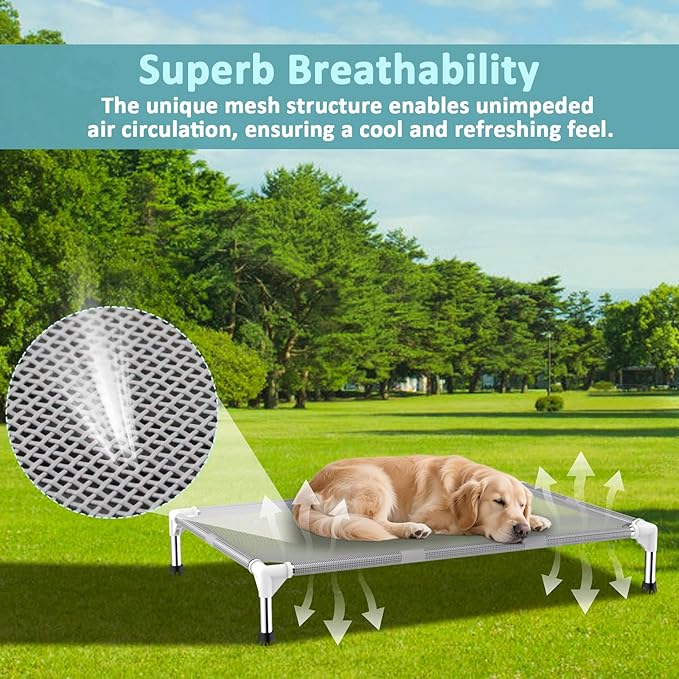 Elevated Dog Bed with Teslin Cooling Fabric - Lightweight Dog Cot for Large Dogs, Waterproof & Washable Breathable Mesh, Raised Pet Bed for Indoor Outdoor Use, Anti-Slip, Easy Clean