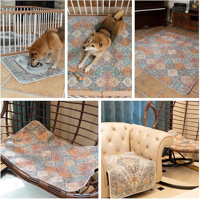nunubaby Washable Pee Pads for Dogs, Stylish, Non-Slip and Leak-Proof Pee Pads. Reusable Potty Pads for Dogs for Crates and Floors.(Brown/Geo, 36" x36" )
