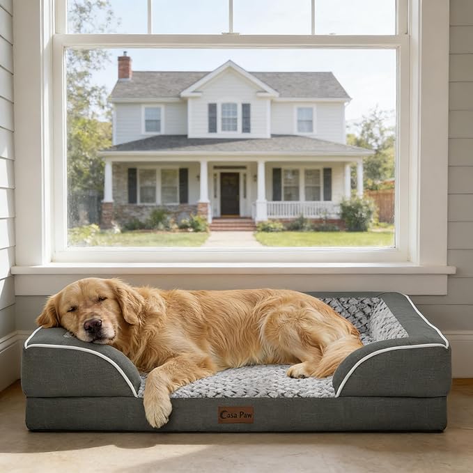 Orthopedic Dog Beds for Large Sized Dogs, Waterproof Memory Foam Large Pet Bed with Sides 35x22Inch, Non-Slip and Egg-Crate Foam Big Dog Couch Bed with Removable Washable Cover, Dark Grey