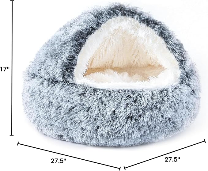NOYAL Round Hooded Donut Dog Bed for Small & Medium Pets - Plush Fluffy Anti-Anxiety Cat Cave Bed with Cover