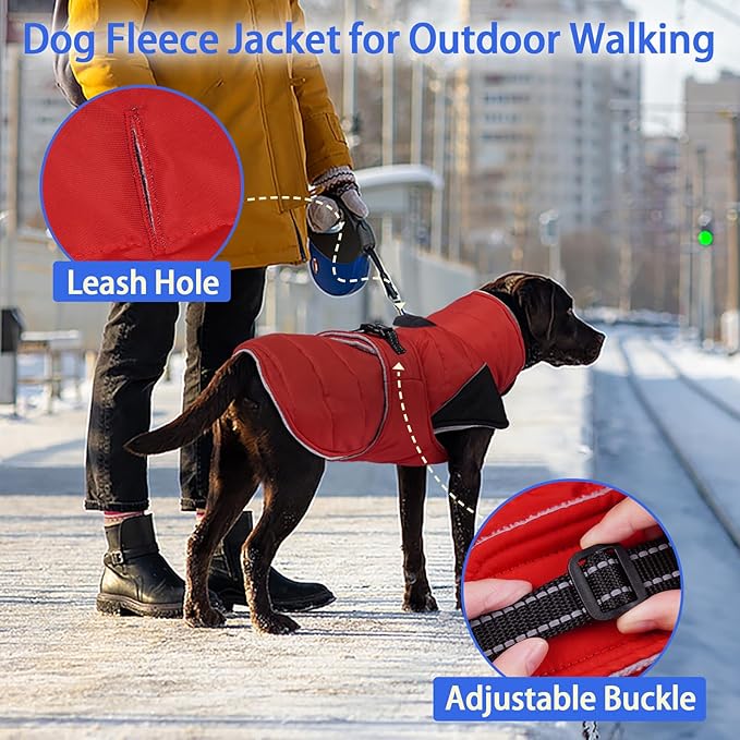 MIGOHI Waterproof Dog Winter Coat - Thick Dog Fleece Jacket with Reflective Strips, Warm Winter Snowsuit Sweater for Small Dogs,Machine Washable,French Bulldog,M,RedBlack