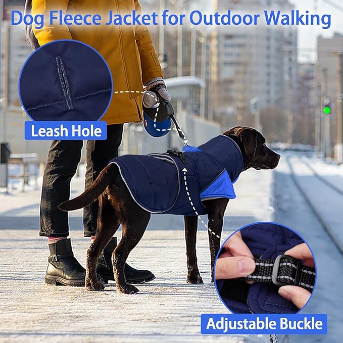 MIGOHI Cozy Small Dog Coat - Reflective Dog Coat for Small Dogs,Fleece Winter Coats Jacket for Dogs with Leash Hole,Snowproof Thick Puppy Clothes,Pomeranian,Chihuahua,XS,DarkBlue