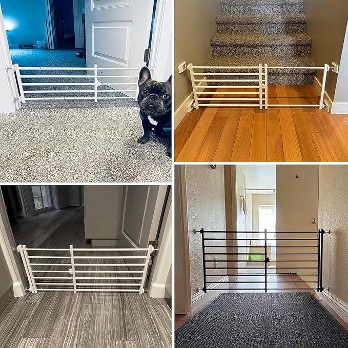 Malier Indoor Dog Gate with Door, 26-41" Extra Wide Full Metal Pet Gate Short Dog Gate for Stairs, Pressure Mount 20'' Tall Small Puppy Gate, Easy Step Over Low Gate for Doorways