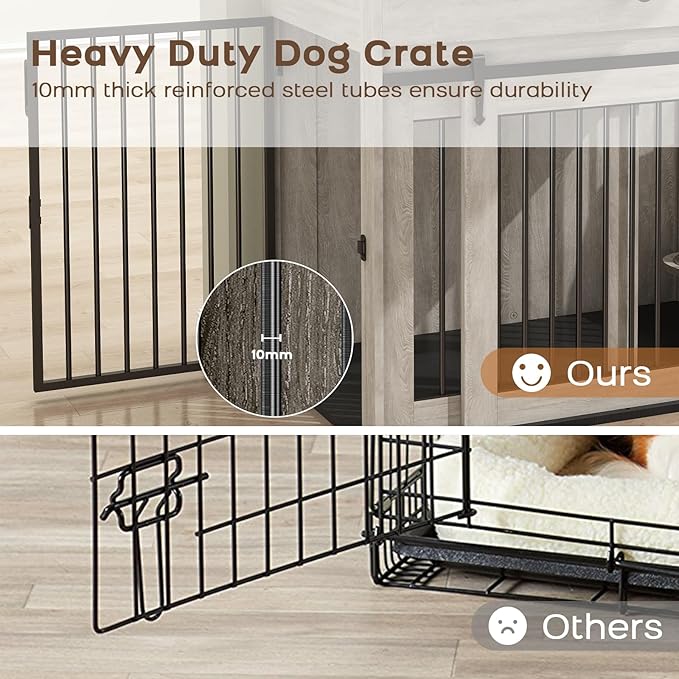 Large Dog Crate Furniture with Sliding Door & 360° Spinning Bowls | Durable Modern End Table for Medium & Large Dogs for Pet Owners (40-inch)