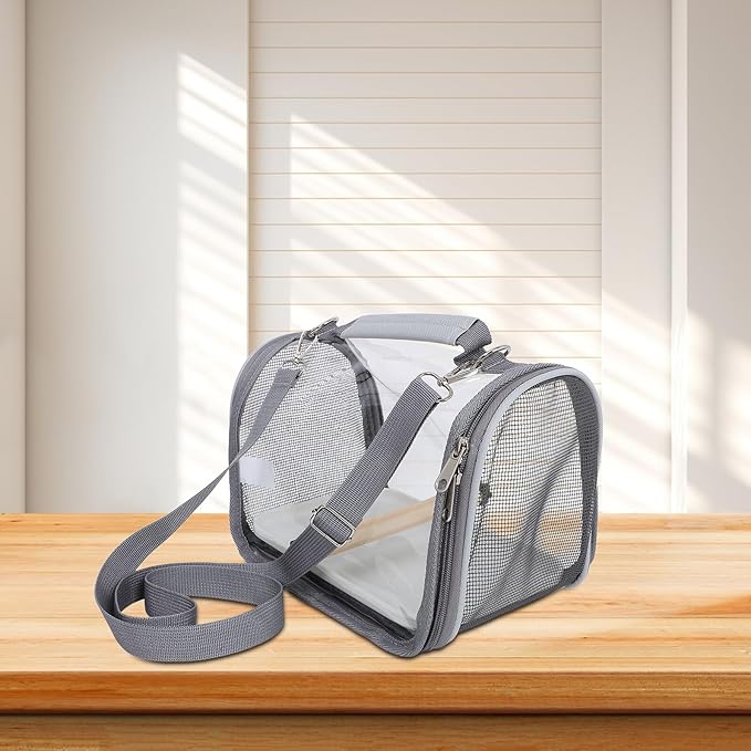 Portable Small Bird Cage Travel Carrier with Lightweight Backpack Design, Ventilated Pet Transport Bag for Budgie Parrot Conure, Outdoor Travel and Vacation Use, Gray