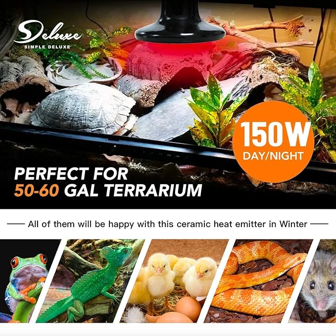 Simple Deluxe 150W 10-Pack Ceramic Heat Emitter Reptile Heat Lamp Bulb No Light Emitting Brooder Coop Heater for Amphibian Pet & Incubating Chicken