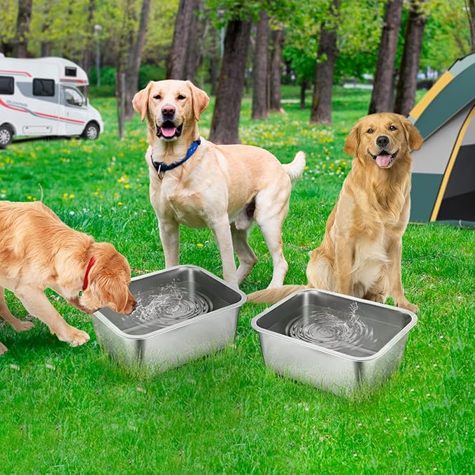 2 Pcs 3 Gallons Extra Large Dog Water Bowl, Durable Reusable Stainless Steel Dog Bowl, High Capacity Water and Food Bowl for Household with Multiple Large Dogs Indoor Outdoor