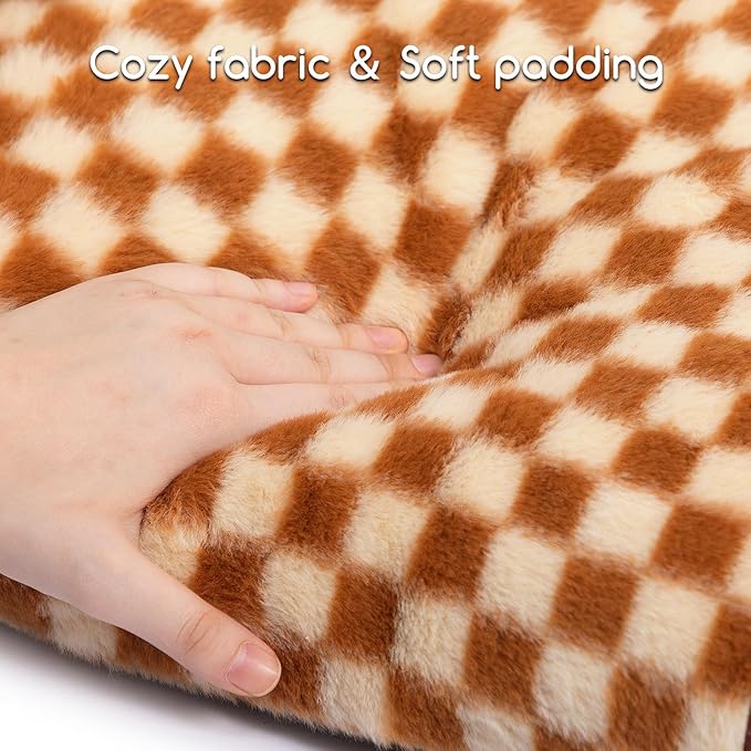 Hollypet Fluffy Dog Cat Bed Pet Couch Beds Plush Soft Warming Washable Puppy Bed for Small Medium Dogs and Large Cats, Brown and Light Yellow, 24" L x 18" W x 10" Th