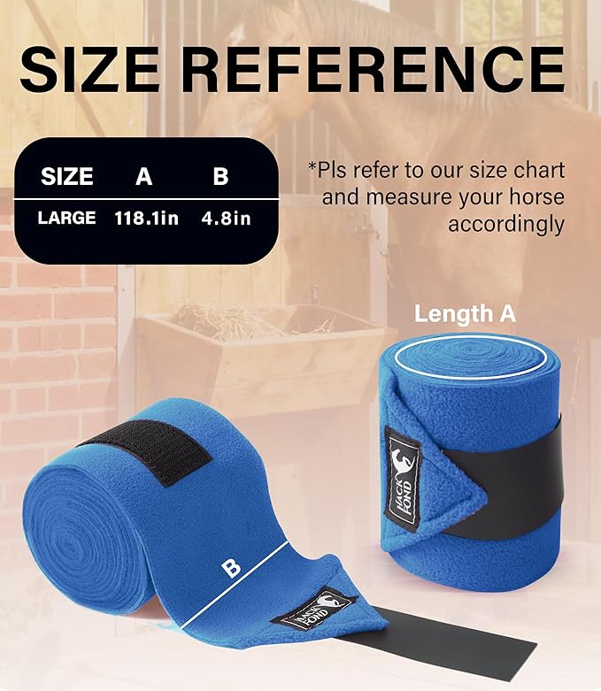 Fleece Horse Polo Leg Wraps Set of 4, 10' Horse Leg Bandages Stable Supplies Equestrian Boots True Blue
