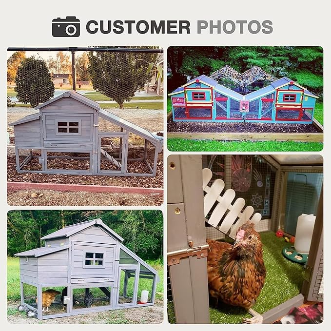 Wooden Chicken Coop with Run, Mobile Chicken House with Wheels, Outdoor Hen Poultry Cage with Leak-Proof Tray and Nesting Box, Lager Chicken Coops with UV-Resistant Roof for 2-3 Chickens (Brown