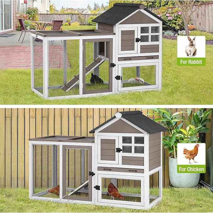 GUTINNEEN Rabbit Hutch Chicken Coop Expandable Indoor Bunny Cage Outdoor Guinea Pig Cage with Run 51.6" L