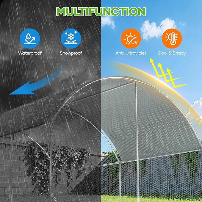 Assark Large Metal Chicken Coop,10x20 FT Walk in Chicken Runs with Cover for 30 Chickens,Hen House Enclosure with Security Lock, Outdoor Duck Rabbit Cage Poultry Pens for Backyard,Farm,Yard