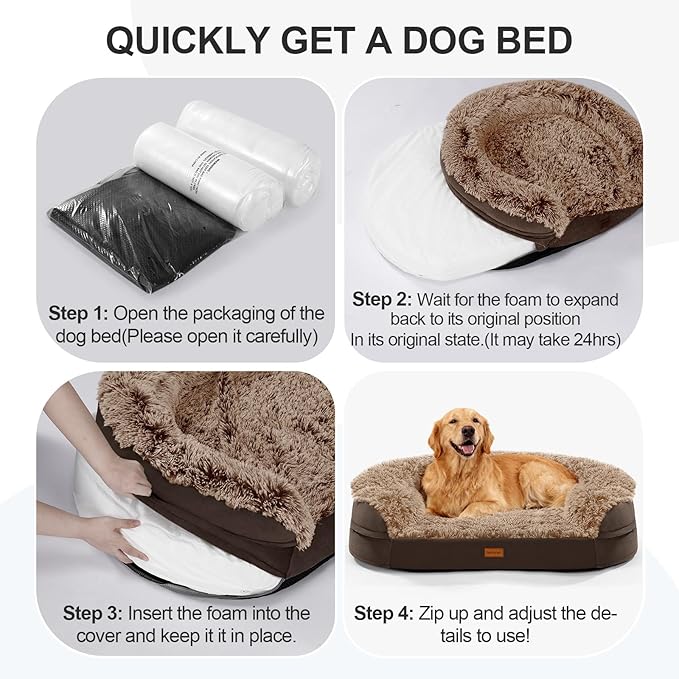 iweepet Orthopedic Dog Beds for Large Dogs, 41" x 32.6" x 7.7" Supportive Dog Sofa Bed with 28D Egg-Crate Foam, Removable Washable Cover, Waterproof Lining, for Puppy,Senior,Sick, Brown