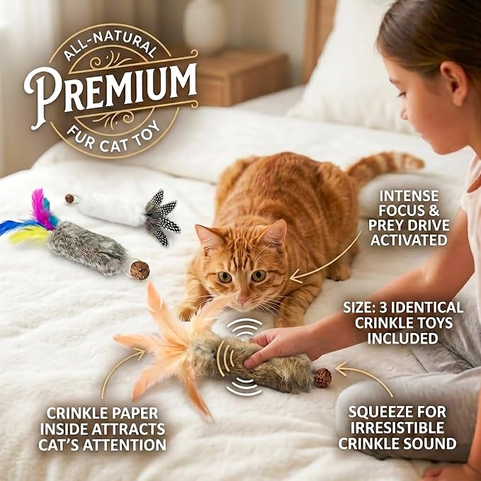 6 PCS Cat Rabbit Feather Fur Silvervine Crinkle Kicker Play Toy for Cats Indoor - Image 7