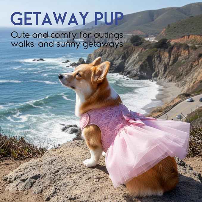 ASENKU Dog Dress Pet Wedding Dress Princess Lace Puppy Birthday Party Outfit Formal Apparel Girl for Small Medium Dogs Cats (Small, Pink)