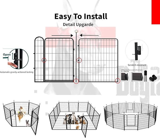Dog Play Pen Indoors/Outdoor,32'' Portable Dog Fence with Easy-Carry Straps,12 Panels Dogs Pen Play Pen for Medium/Large Dogs,Rustproof Metal Pet Playpen for Camping RV Yard (with Two Doors)