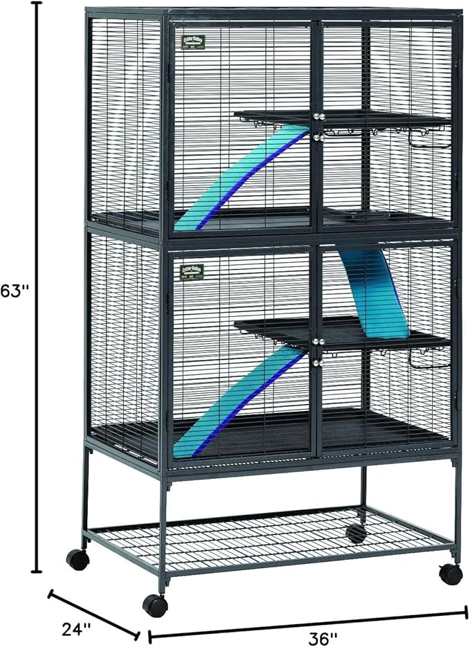 MidWest Homes for Pets Critter Nation Double Unit Small Animal Cage, 4 Tiers, Includes Pan, Shelf, Ramp & Cover, for Rats, Ferrets, Chinchillas, Sugar Gliders