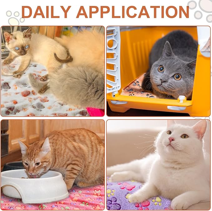 Tatuo 4 Pcs Dog Blanket for Pet Cat Blankets Indoor Puppy Teething Stuff Toys Paw Print Fleece Blanket Warm Sleep Mat for Guinea Pig Cage(White, Coffee, Pink, Purple,Midwest (24 x 47 Inch),Square)
