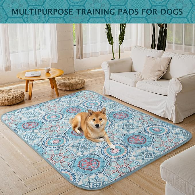 IEUUMLER Washable Pee Pads for Dogs, 2 Pack Non-Slip & Waterproof Pack Whelping Pad, Reusable Washable Puppy Potty Training Pad with Fast Absorbent for Playpen EU007 (Green Medallion, 36"X41"-2pcs)