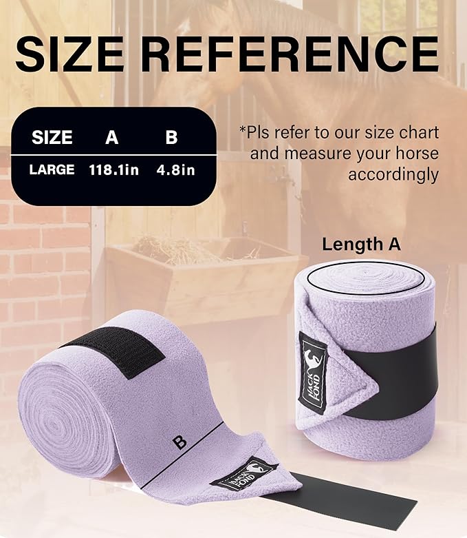 Fleece Horse Polo Leg Wraps Set of 4, 10' Horse Leg Bandages Stable Supplies Equestrian Boots Pastel Lavendar