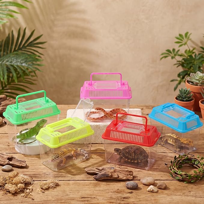 LemonRoad 25 Pcs Plastic Reptile Terrariums Carrier Cage Enclosure Snake Breeding Box Hatching Container Fish Tank with Ventilated Lid for Tarantula Spider Turtle Hermit Crab Lizard (5.9x4.3x3.7 Inch)