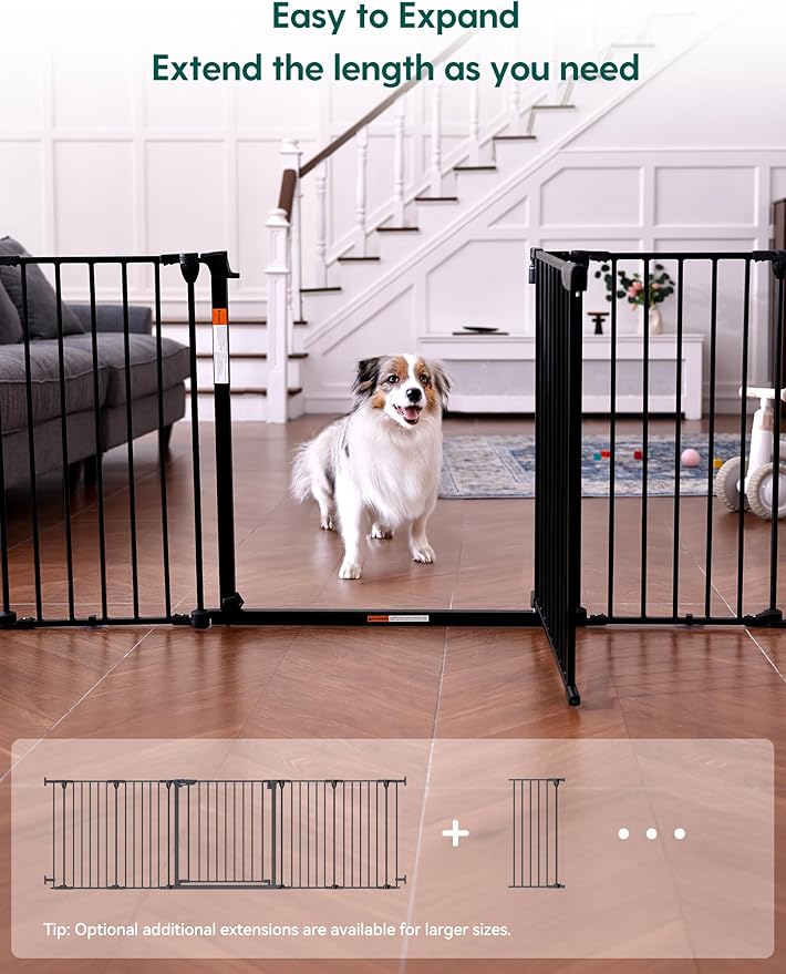 Babelio Baby Gate Extra Wide, Auto Close Dog Gate Pet Gate for House Stairs Doorways Fireplace (Black, 104" Wide Gate - 5 Panels)