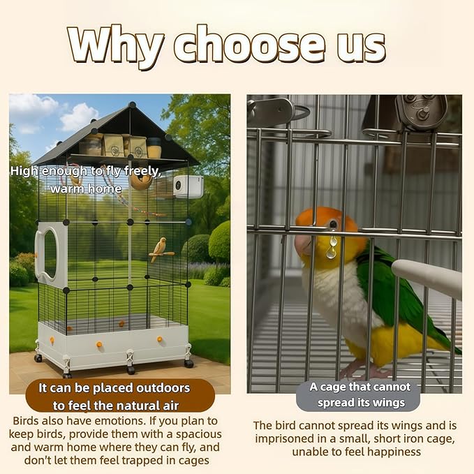 60in Large Flight Bird cage, Equipped with Bird's Nest, Ladder, Swing, Feeder, etc. with Wheels for Easy Outdoor Movement, Suitable for Parrots, Pigeons (Black, 28.4" L x14.2W x 60" H)