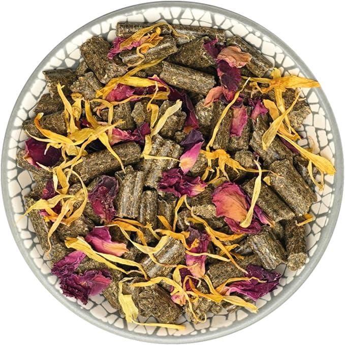 Bunny Nature Rabbit Food Pellets RabbitDream Blossoms, 63 Herbs, Rose Petals, Marigold, Papaya, High Fiber, Grain Free, Digestive Health, Skin & Coat - 3.3 lbs