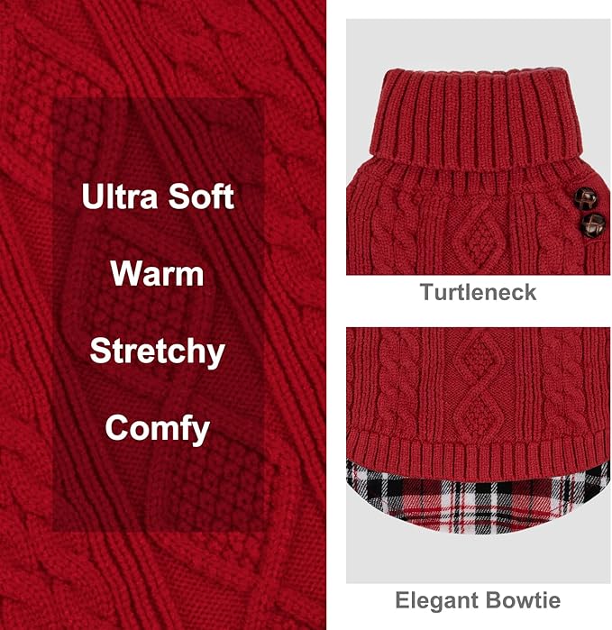 KYEESE Dog Sweater Warm Dog Sweater Turtleneck Large Pet Sweater with Gingham Patchwork Comfy Pet Coat for Fall Winter Cold Weather Soft Pullover Dogs Sweaters for Large Dogs