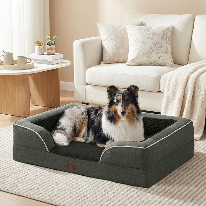 Orthopedic XXL Dog Beds, Waterproof Memory Foam Big Pet Bed for Extra Large Sized Dogs 53x42Inch, Non-Slip Bottom and Egg-Crate Foam Dog Couch Bed with Washable Removable Cover, Dark Green