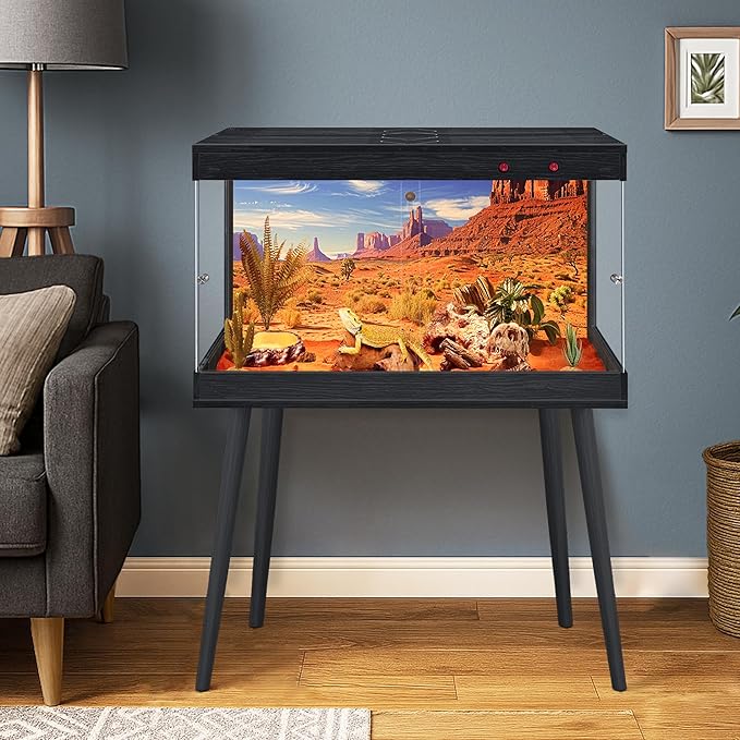 Royxen Bearded Dragon Tank, 31 Gallon Reptile Tank with Leg Stand,Built-in Lighting Reptile Enclosure, Tempered Glass Bearded Dragon Encloure for Chameleon (Black,24"x 16"x 16")