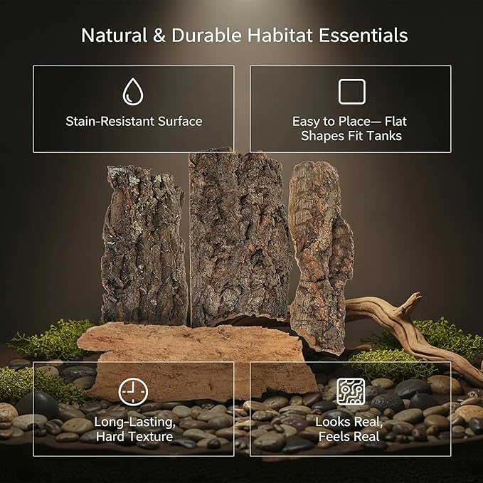 4pcs Reptile Bark Decor Wood,Natural Cork Bark, Bark Cork Hides Water Bark Flats Decor,Reptile Bark Cork Wood Bark Terrarium for Bearded Dragon Lizard Geckos Tortoise Random Shape Random Size Deliver