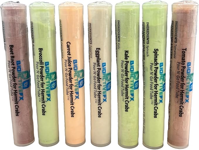 Hermit Crab Food Variety Packs - Natural Multi-Mix and Treat Blend for Pet Hermit Crabs, Pour N’ Go Food Tube ™, Lab-Tested for Quality & Safety (7 Pack Veggie Garden)