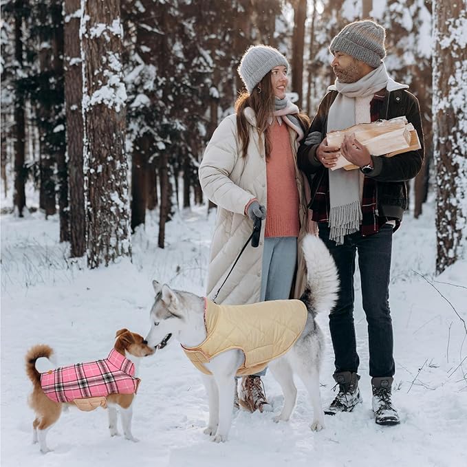 Kuoser Warm Dog Coat, Waterproof Dog Jacket for Extra Large Dogs, Adjustable Durable XL Doggie Winter Coat Reversible Cozy Puppy Cold Weather Apparel from Small to Large Breed, Pink XL