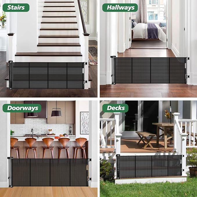 24" Tall X 100" Extra Wide Short Dog Gates to Step Over, Extra Long Short Pet Gate for Doorways, Small Puppy Gates for The House Mesh Doggie Gates for Indoors Outdoor, Black