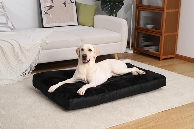 Dog Crate Bed Waterproof Deluxe Plush Dog Beds with Removable Washable Cover Anti-Slip Bottom Pet Sleeping Mattress for Large, Medium, Jumbo, Small Dogs, 41 x 27 inch, Black