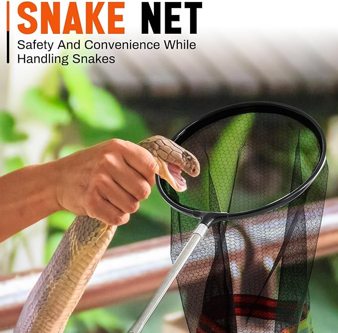 Qualirey Snake Catcher Net Rattlesnake Grabber Snake Grabber Tool Snake Handling Tools Telescopic Pole Stick with 16.2''-27.6'' Handle and 11.8'' Net Opening for Reptile Catch Snake Removing Catching