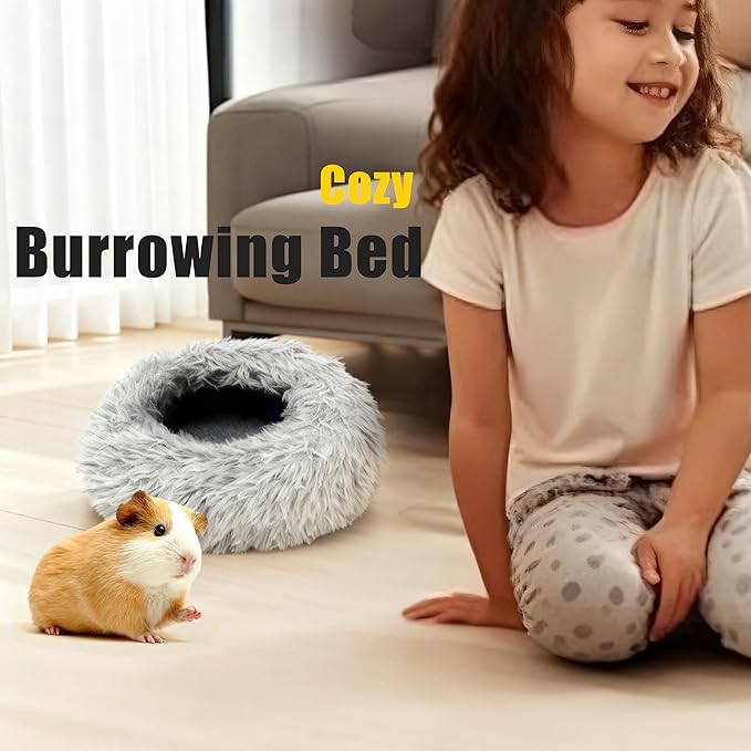 2-Pack Guinea Pig Backpack and Burrowing Bed, Portable Small Animal Cage with Bubble Clear Window, Plush and Fluffy Hideaway Pet Bed for Piggies, Hamster