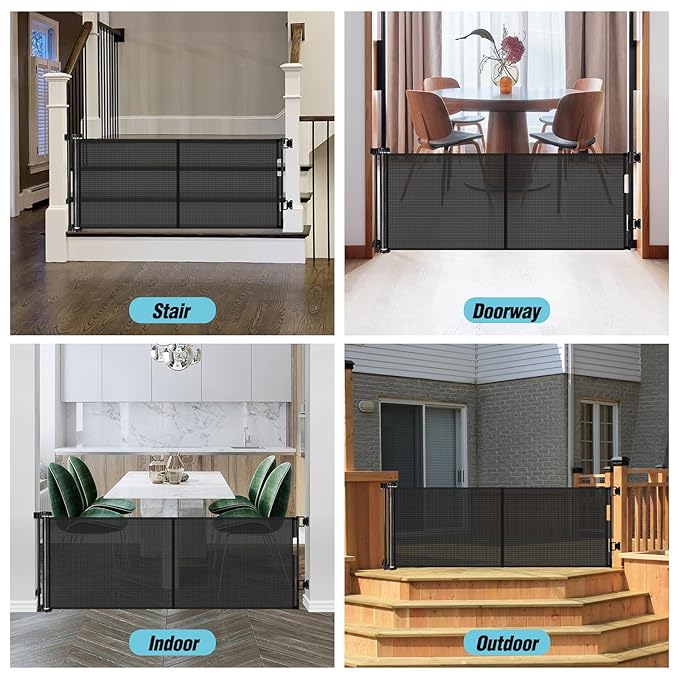 24 Inches Tall Retractable Baby Gates for Doorways, Short Dog Gates to Step Over, Extends up to 55" Wide, Reinforced Mesh Baby Gate for Kids or Pets, Doggie Gates Puppy Gates for The House (Black)