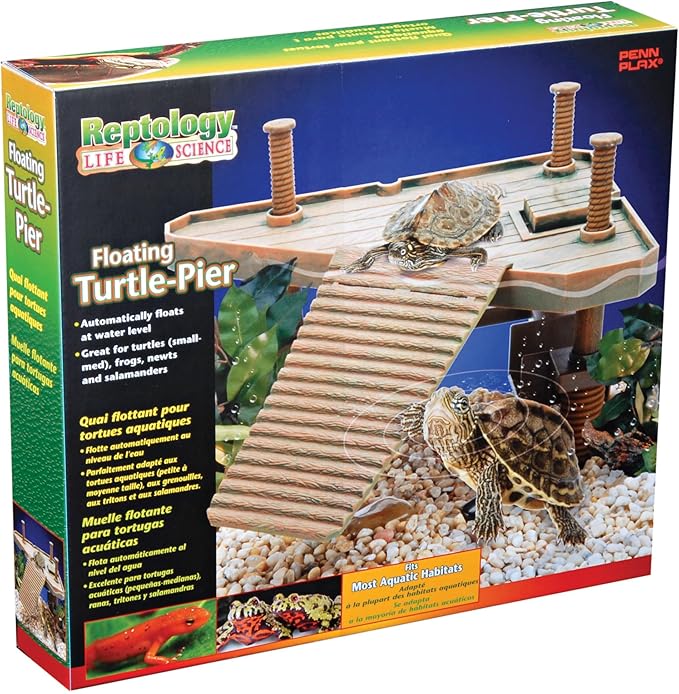 Penn-Plax Reptology Turtle Pier and Basking Platform, Medium - Adjust Height Up to 12 In - Floats at Water Level -Easy Ramp Access for Turtles, Frogs & Reptiles in Aquariums or Terrariums, 11.5x9.5 In