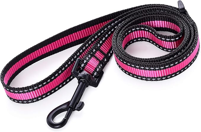 Mile High Life Night Reflective Double Adjustable Band Nylon Small Puppy Pet Dog Combo Collar Leash and Harness Set (Reflective Edge Pink, Small (Pack of 3))