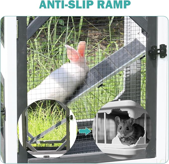 Rabbit Hutch Indoor for 2-4 Rabbits & Guinea Pigs,Bunny Cage with Slide-Out Plastic Trays,Wooden Small Animal Cage for Rabbits, Bunnies, and Guinea Pigs (Black)
