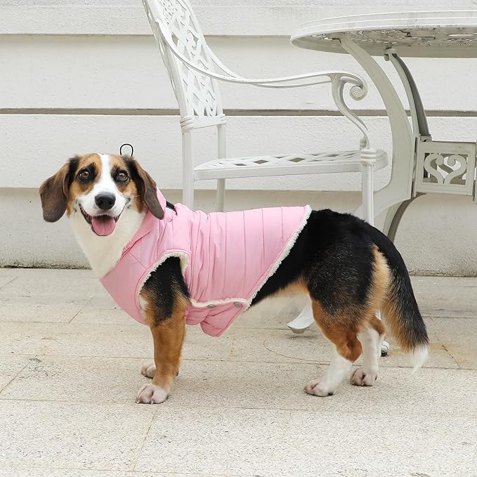 Vecomfy Fleece Lining Dog Hoodie with Harness Built in,Extra Warm Small Dog Jacket in Winter Puppy Coats with Drawstring Hooded,Light Pink M