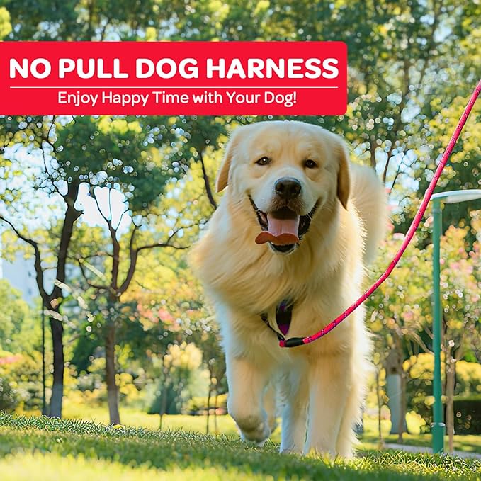 FURRYFECTION Plaid Dog Harness for Large Dogs, Reflective No Pull Adjustable Pet Vest with Front Clip, Leash, Easy Control Handle and Seat Belt, Red&Black, XL