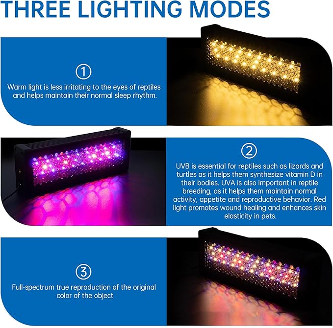Reptile UVB Light & Heater Lamp, 10in Aluminum UVA UVB LEDfor Rainforest and Desert Reptiles, Geckos, Chameleons and Bearded Dragons, Adjustable 6/10/12H Timer, Dimmable with 3 Lighting Modes