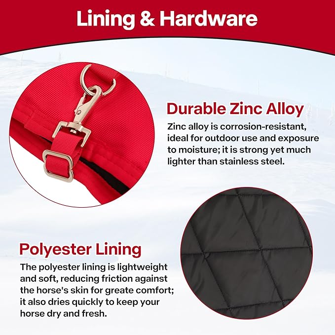 Horse Blankets,1600D Oxford Cold Weather Horse Trunout Sheets, Medium Weight Winter Horse Care Blankets with 280g Filling Liner (Red&Black, US 72 inch/EU 135 cm)