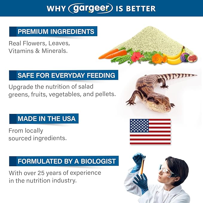 Gargeer 2oz Blue Tongue Skink Salad Topper. Supercharge Juveniles & Adults Appetite, Health & Immune System. Complete Diet Food Supplement, Rich with Vitamins & Minerals, Made in The USA. Enjoy!