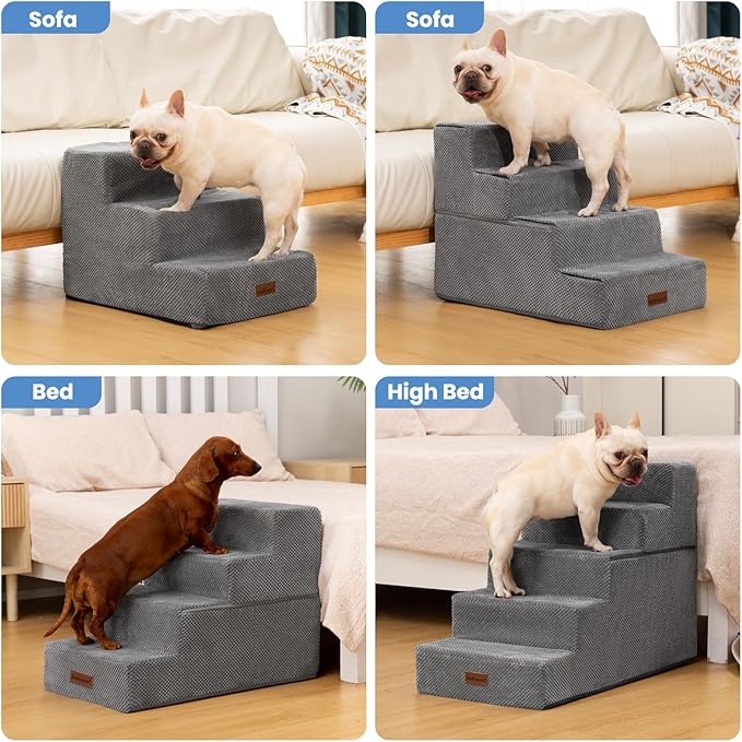 Aodisman Dog Stairs for High Bed 22.6" H,5-Step Dog Steps for Small Dogs and Cats,Indoor Non-Slip Balanced Pet Stairs are Suitable for Puppy,Older Cat,Grey